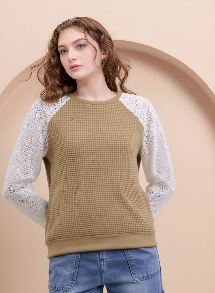 Khaki Sleeveless Metal Trim Top