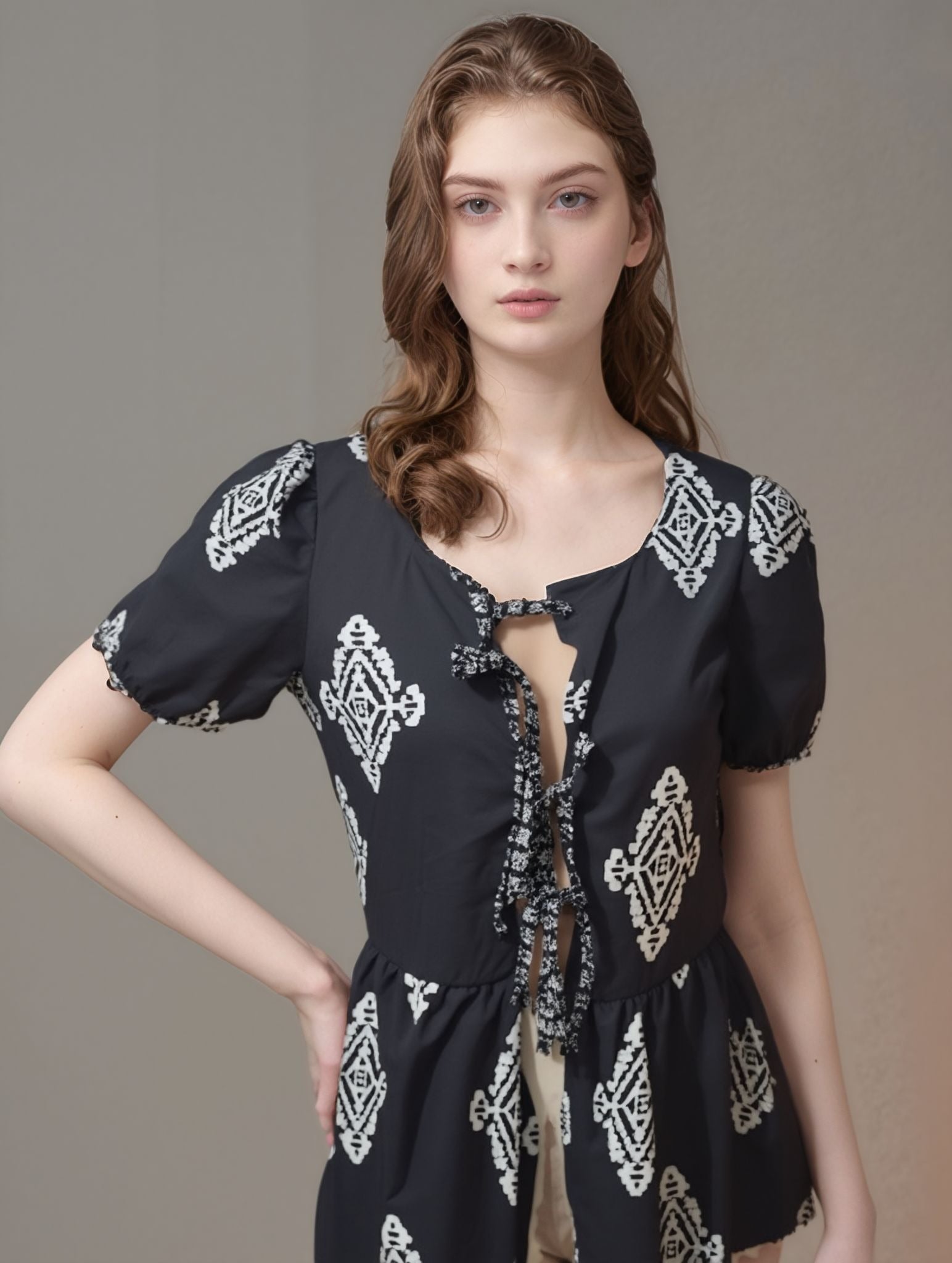 Black Front Tie Up Peplum Top