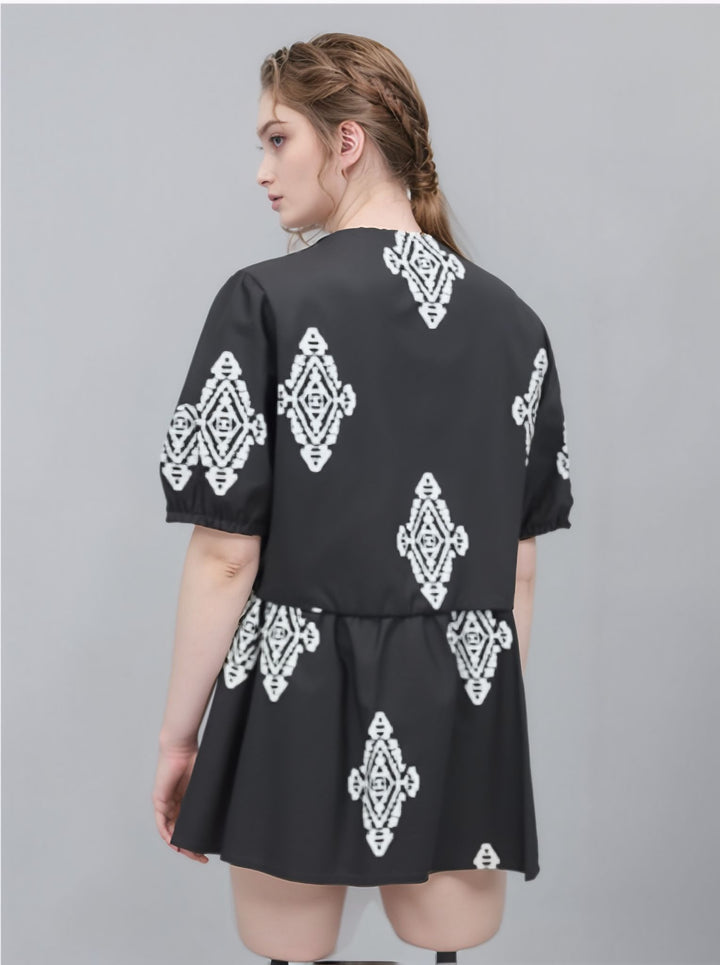 Black Front Tie Up Peplum Top