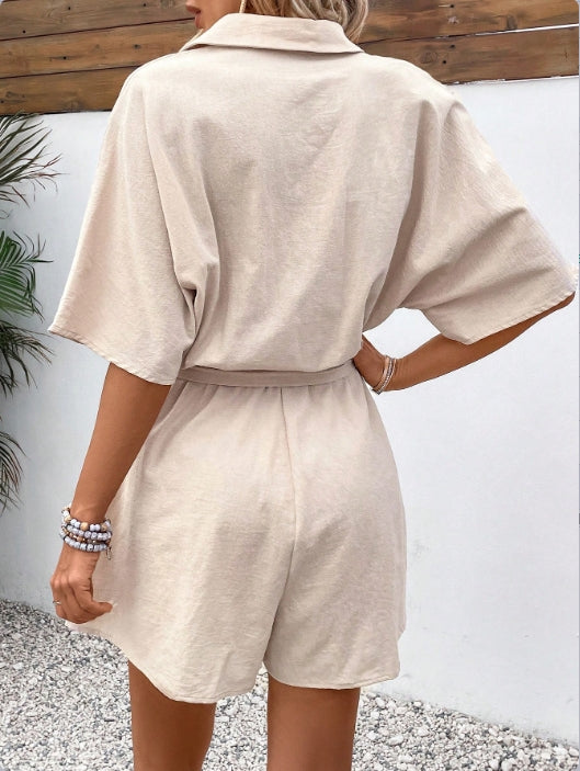Khaki Co-Ord Set With Shirt And Shorts