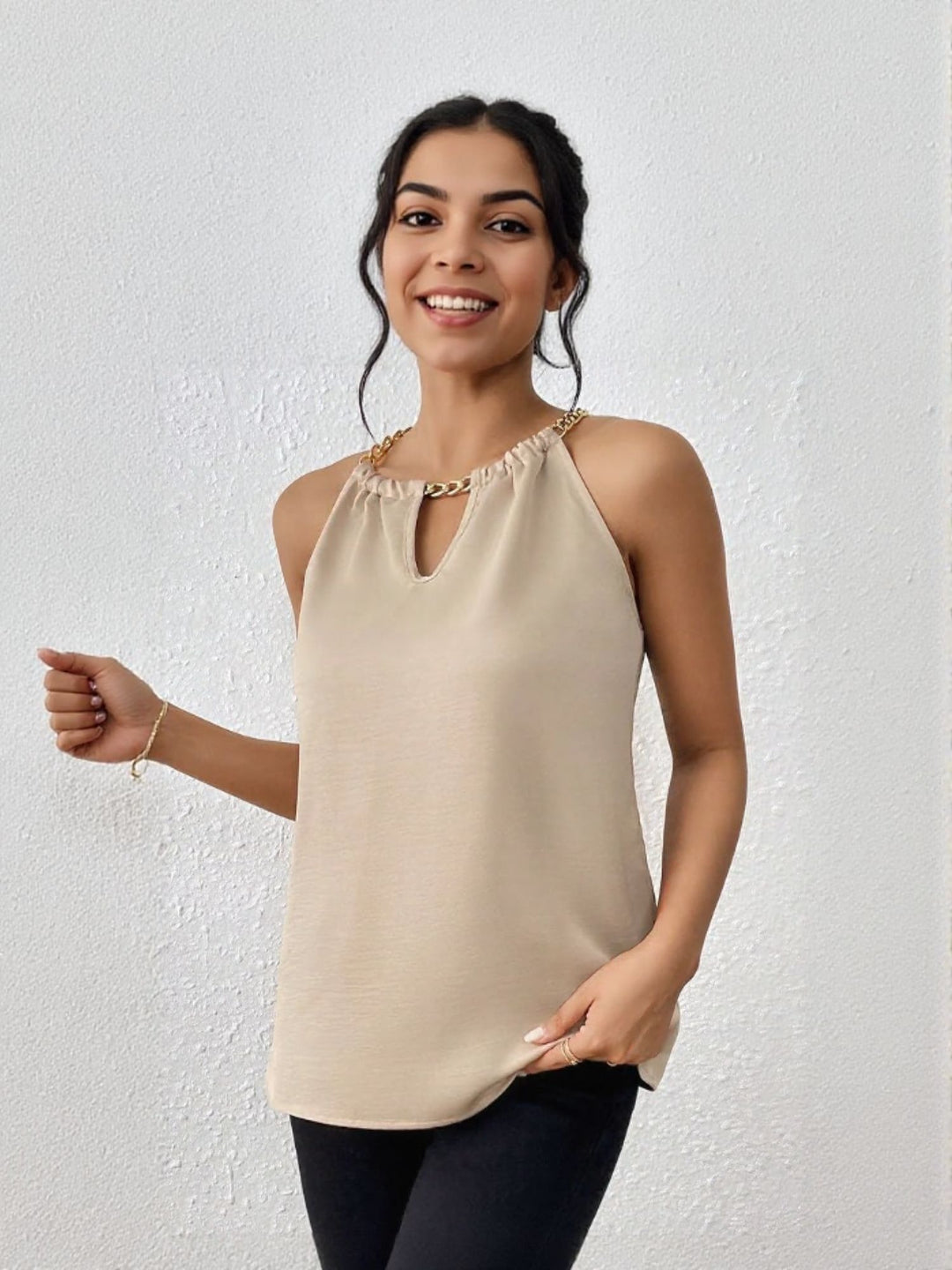 Beige Halter Neck With V Cutout Relaxed Fit