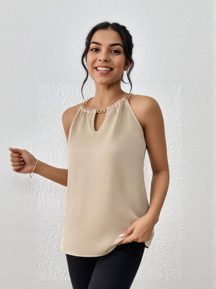 Beige Halter Neck With V Cutout Relaxed Fit
