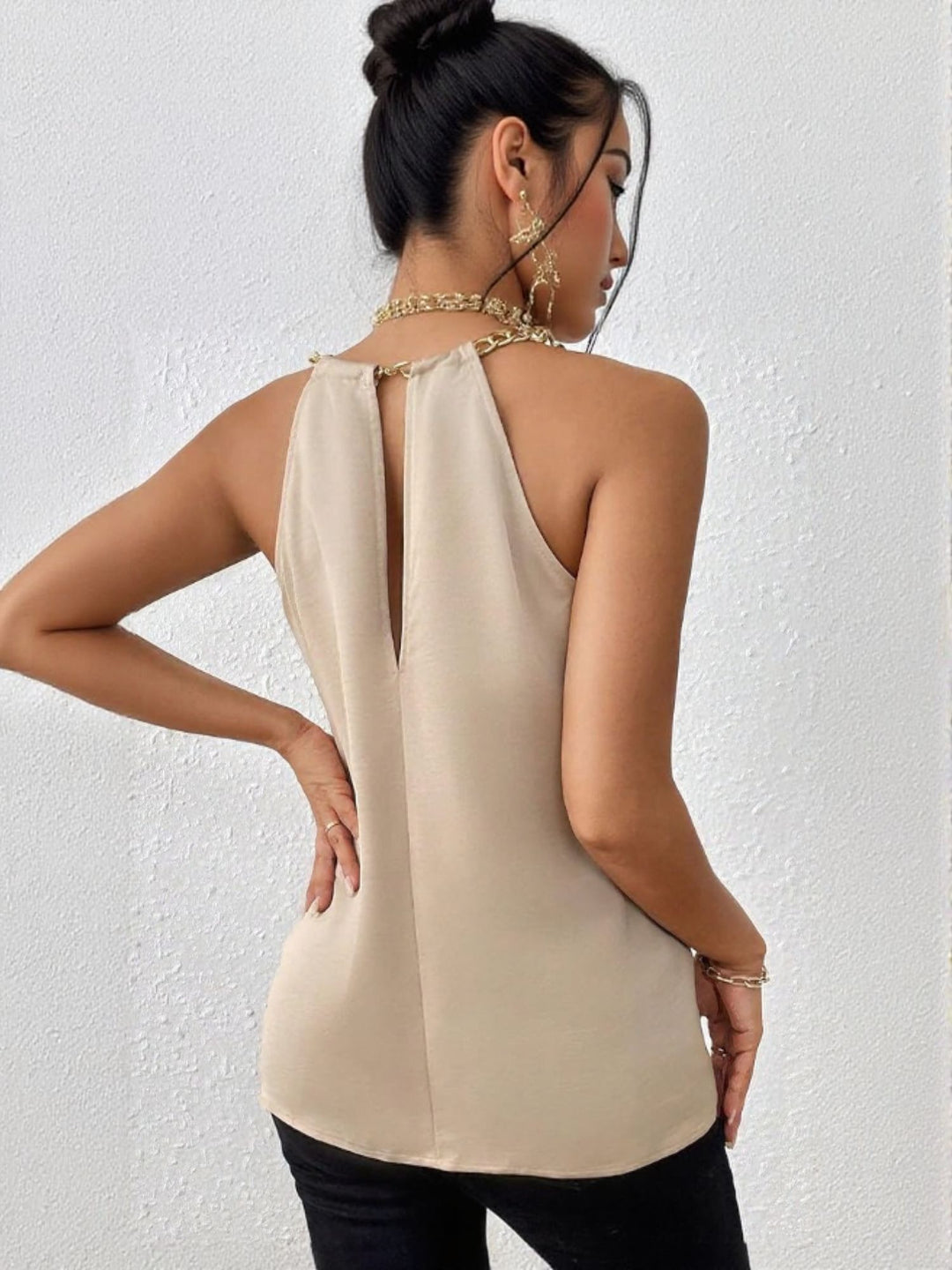 Beige Halter Neck With V Cutout Relaxed Fit