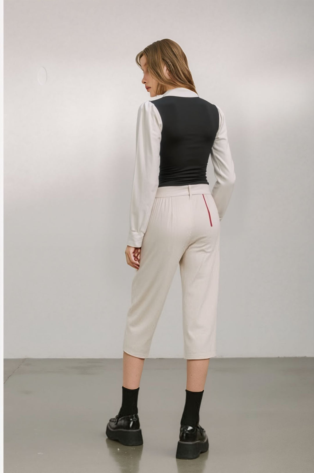Contrast Color Full Sleeves Fitted Top