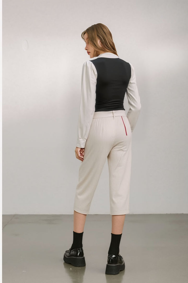Contrast Color Full Sleeves Fitted Top