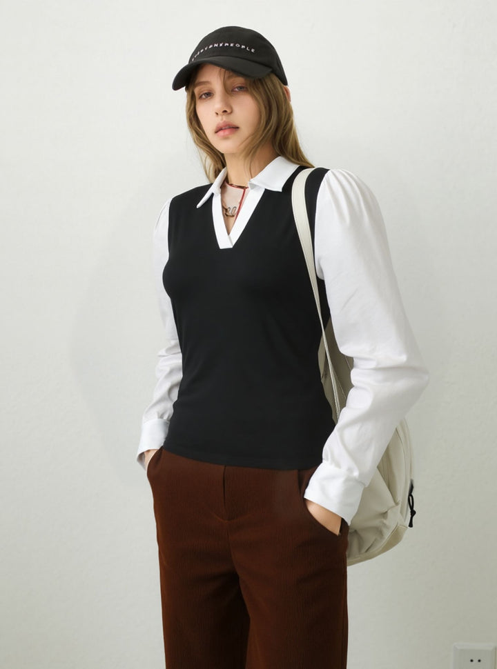 Contrast Color Full Sleeves Fitted Top