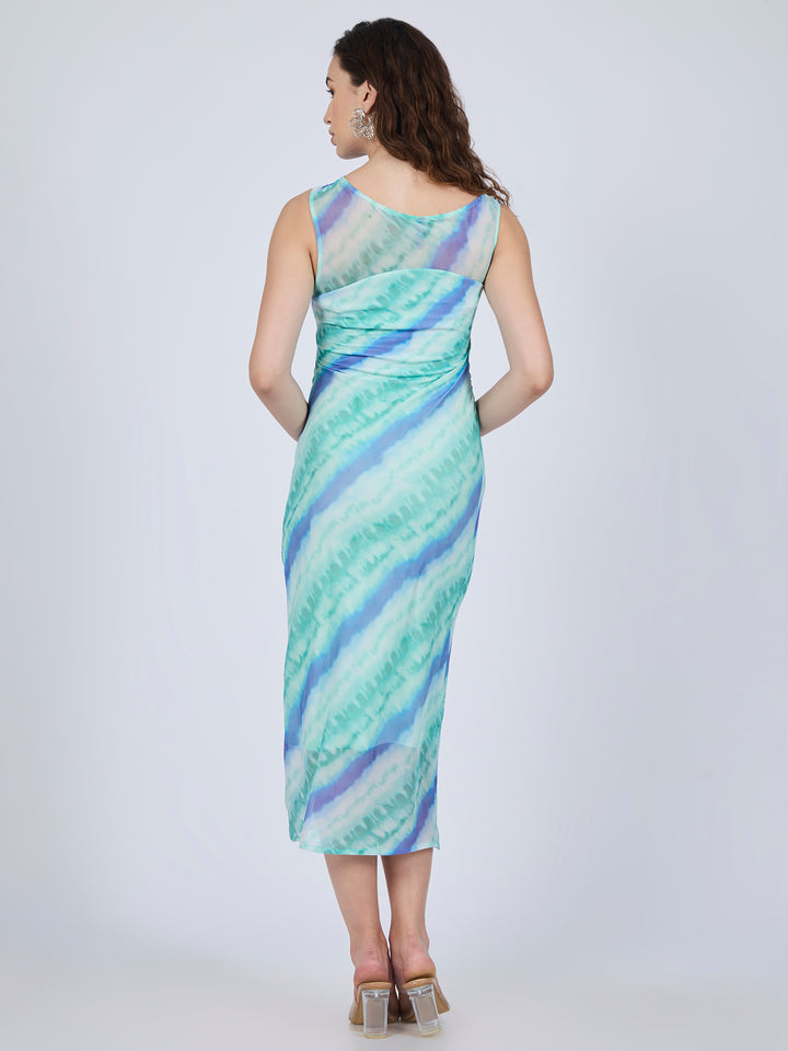 Blue Printed Off Shoulder Midi Dress