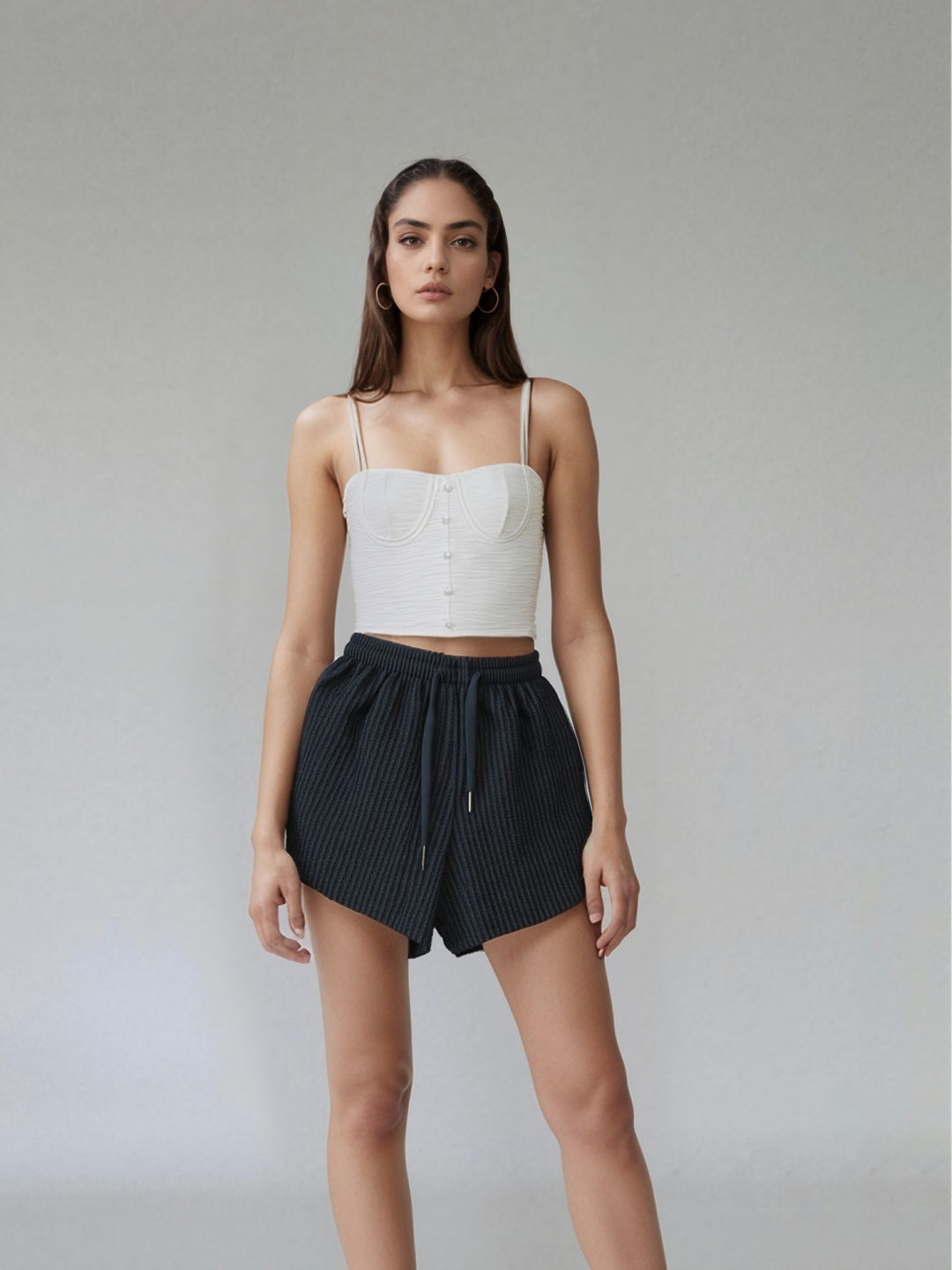 Black Textured Knit Shorts