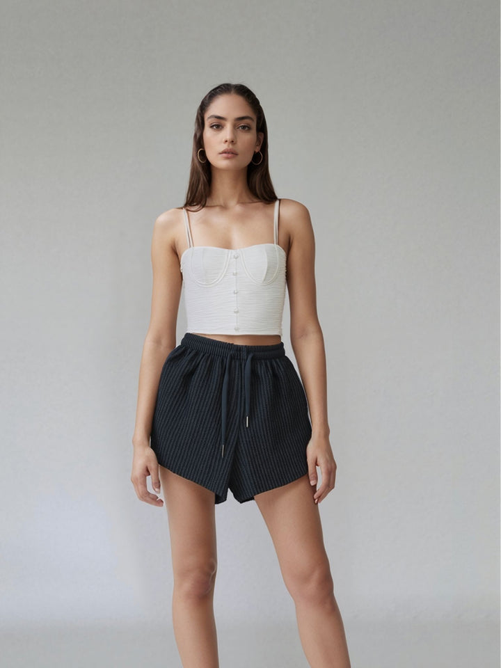 Black Textured Knit Shorts