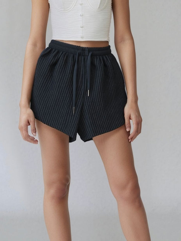 Black Textured Knit Shorts