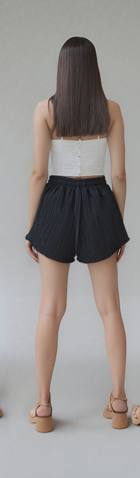 Black Textured Knit Shorts