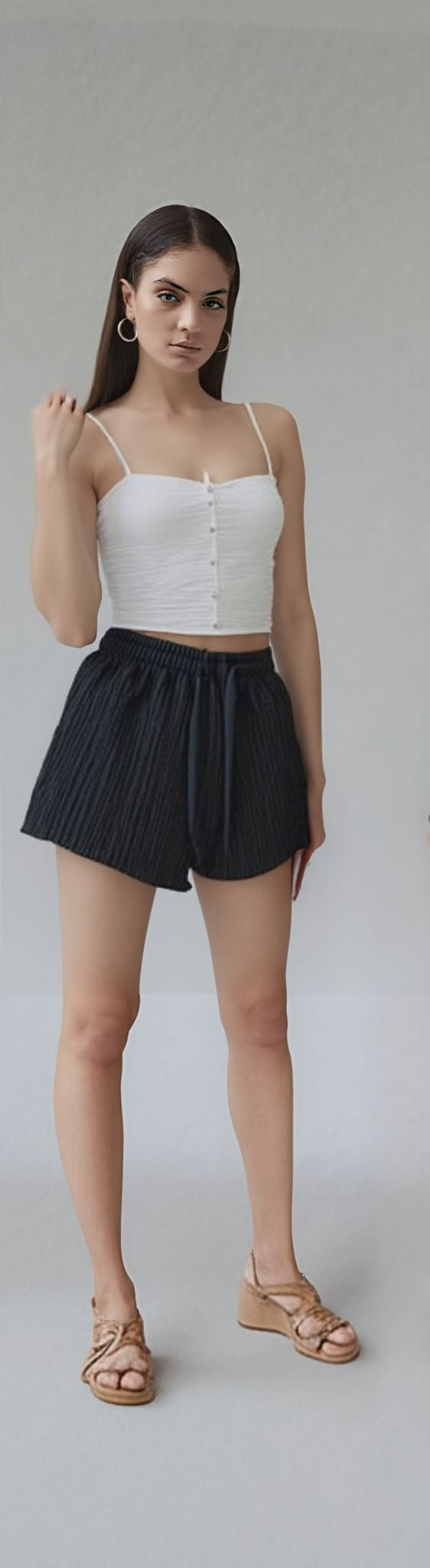 Black Textured Knit Shorts