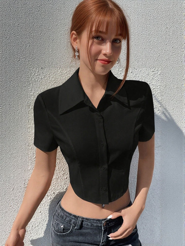 Black Fitted Cropped Shirt