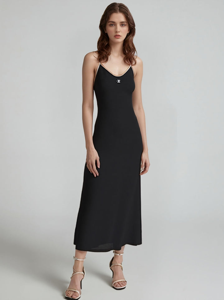 Black Maxi White Spaghetti Strapped Dress