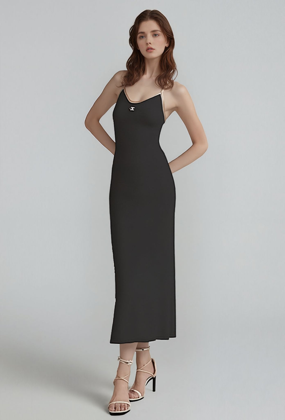 Black Maxi White Spaghetti Strapped Dress