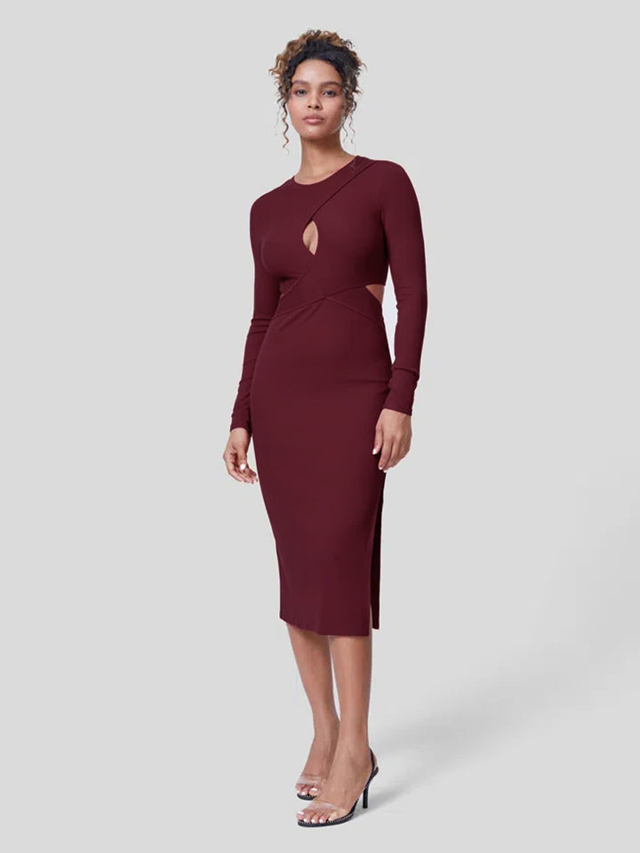 Wine Key Hole Dress With Side Slit