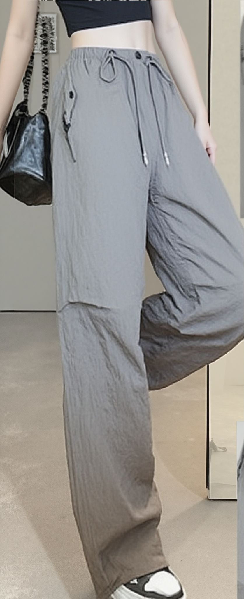 Grey Parachute Jogger With Flap Pockets