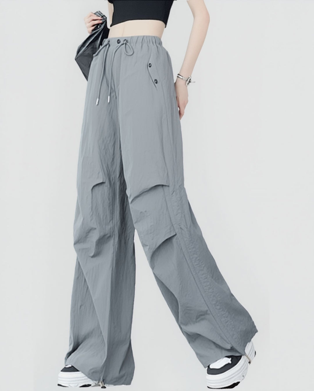 Grey Parachute Jogger With Flap Pockets