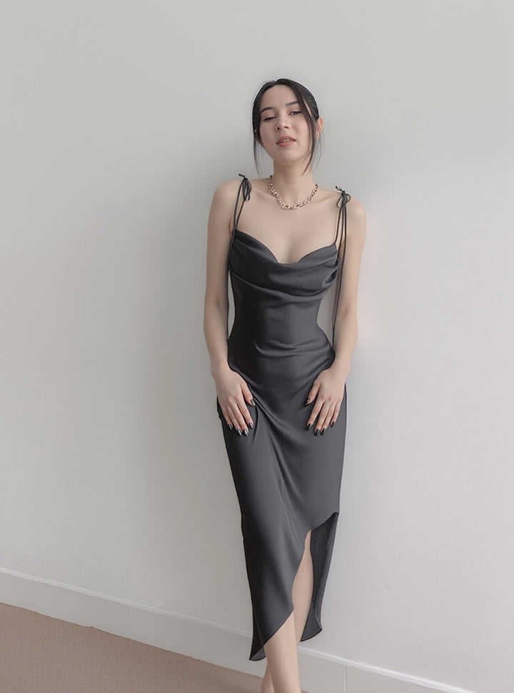 Black  Cowl Neck Satin Slip Dress