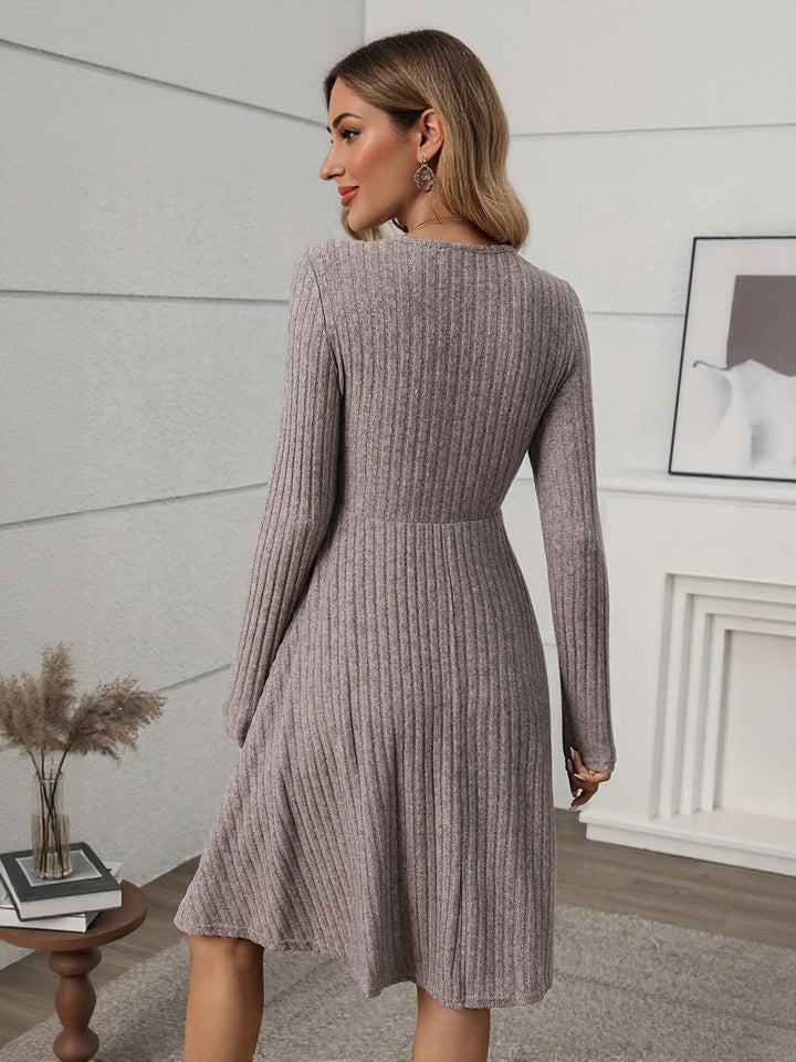Grey Knit Wrap Skater Dress