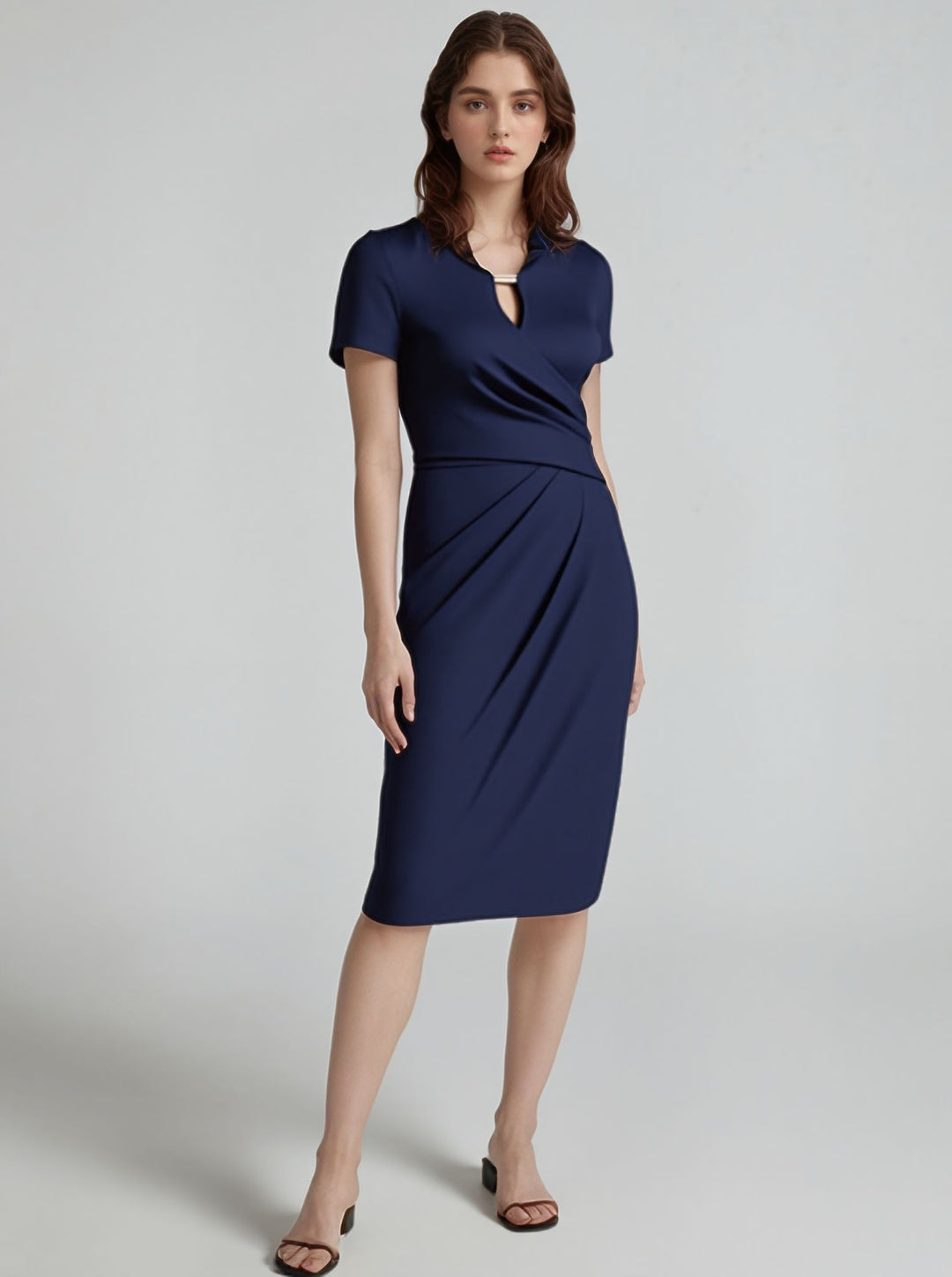 Key Hole Neckline Fitted Navy Blue Dress