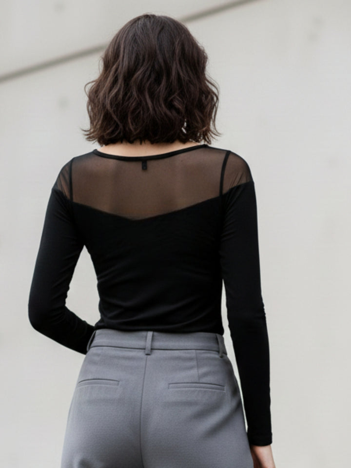 Black Full Sleeve Mesh Detail Top