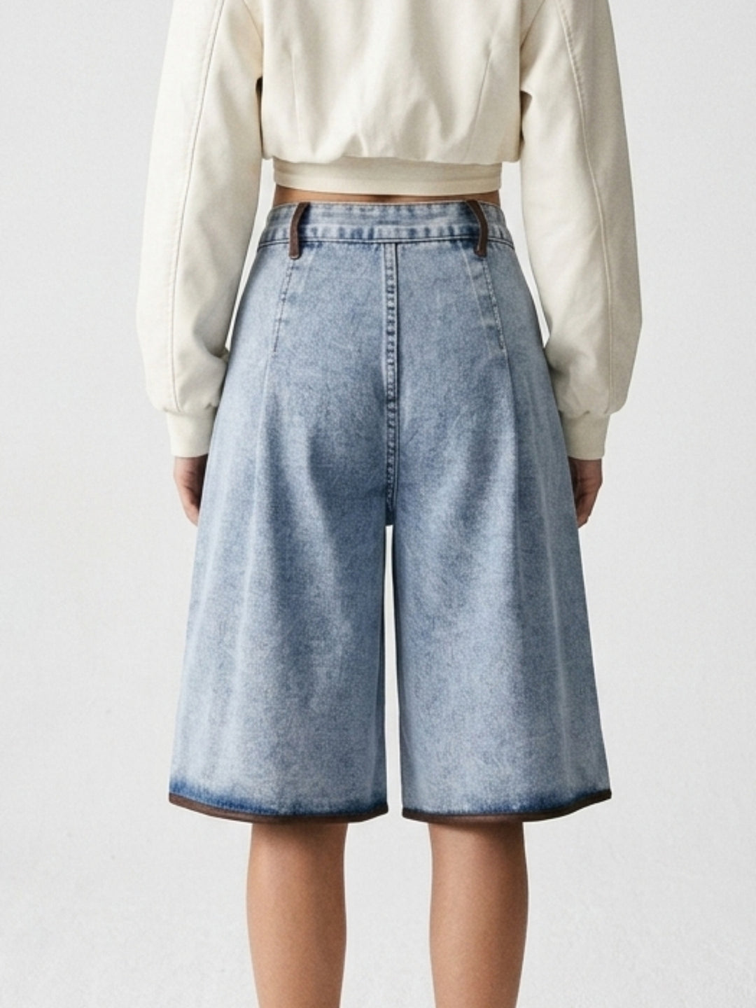 Light Blue Contrast Hem Bermuda Shorts