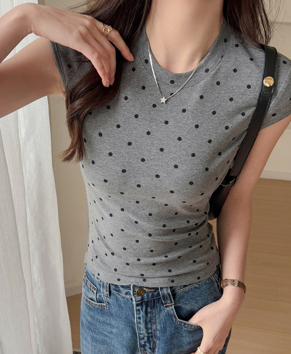 Grey Polka Dot Crew Neck T-Shirt