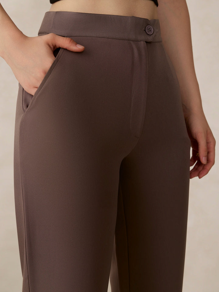 Grey Extended Waist Band Straight Fit Trouser