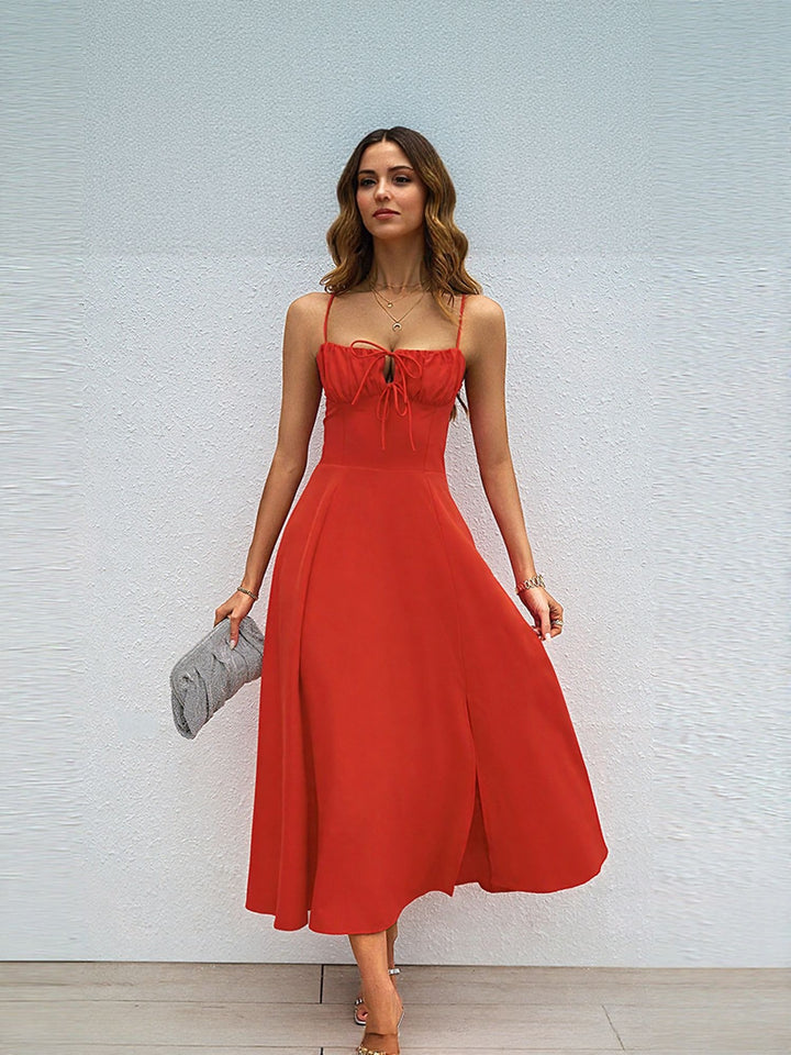 Red Sweetheart Neckline Tie Up Dress