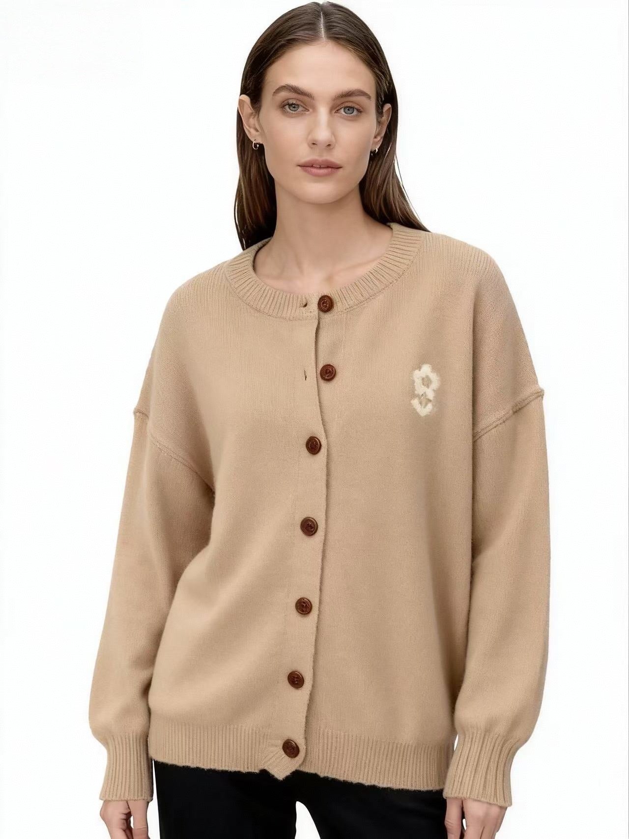 Beige Full Sleeve Front Buttoned Cardigan