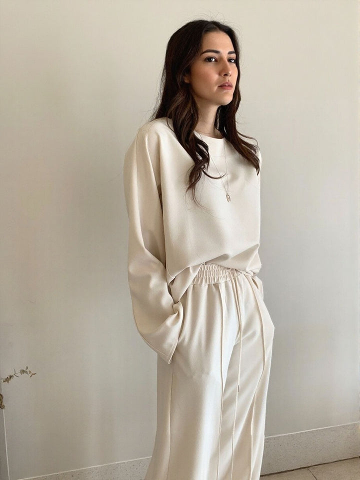 Solid Beige Relaxed Top And Pant Co-Ord Set