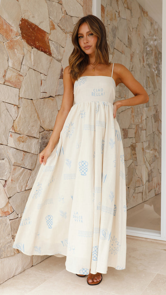 White Strappy Printed Maxi