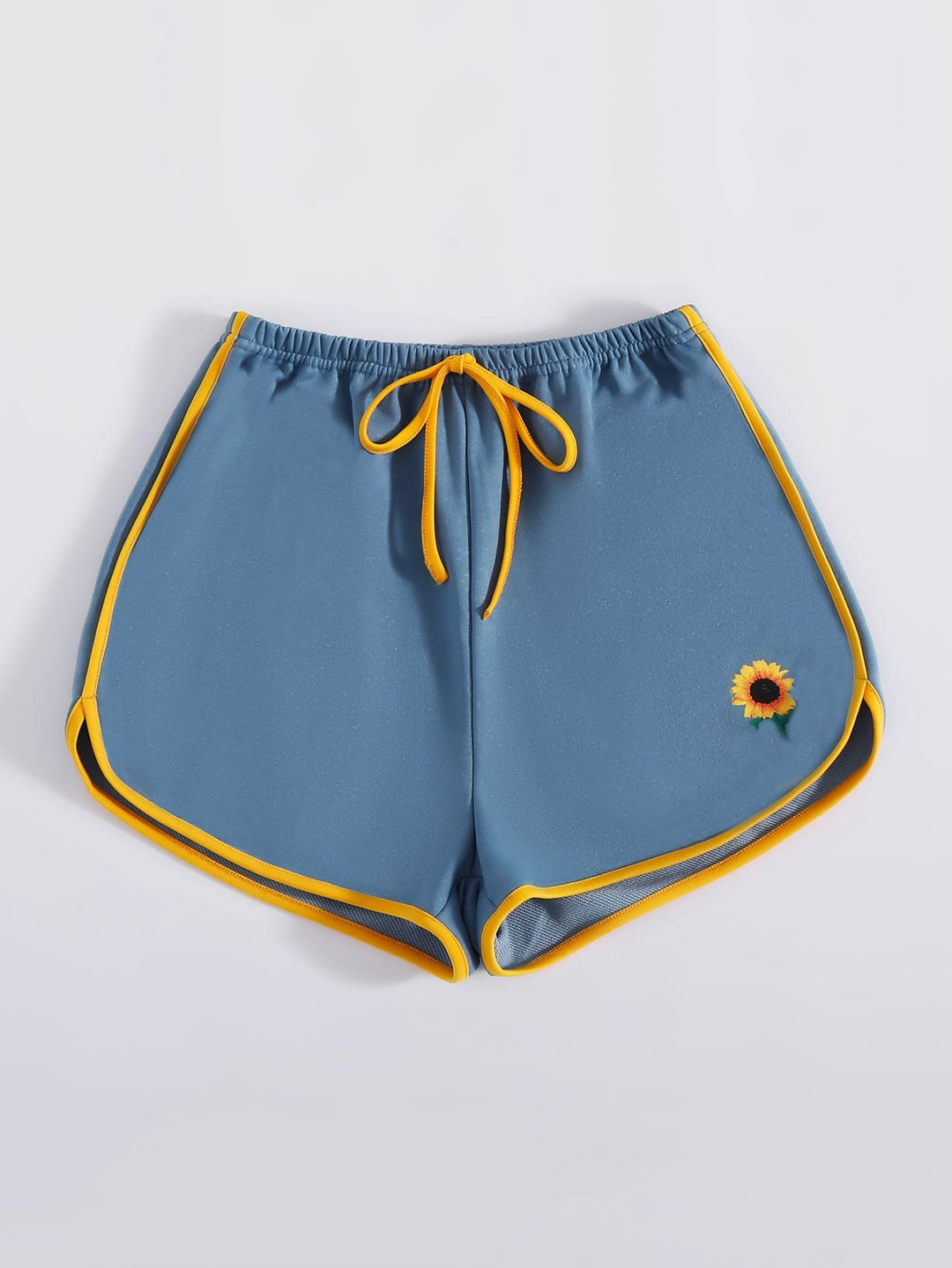 Blue Contrast Hem Printed Shorts