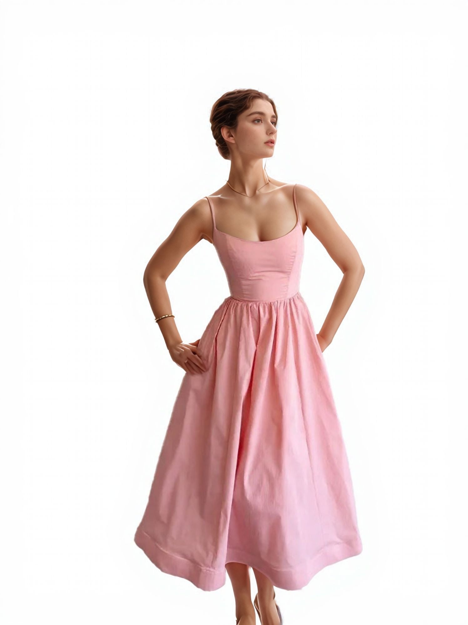 Pink Fit And Flare Dress With Straps