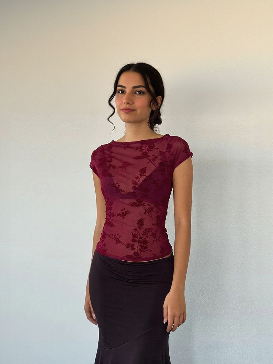Red Sheer Mesh Top