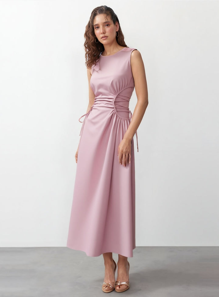 Pink Elasticated Cinched Waist Dress