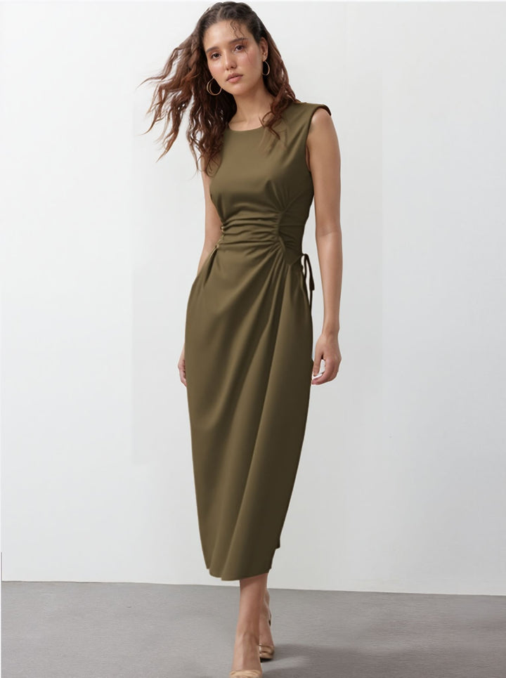 Green Elasticated Cinched Waist Dress