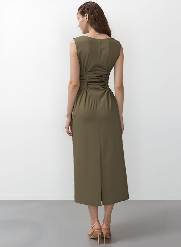 Green Elasticated Cinched Waist Dress