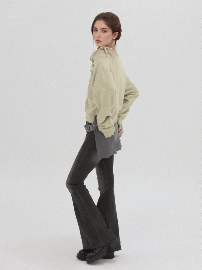 Grey One Cold Shoulder Printed Sweatshirt