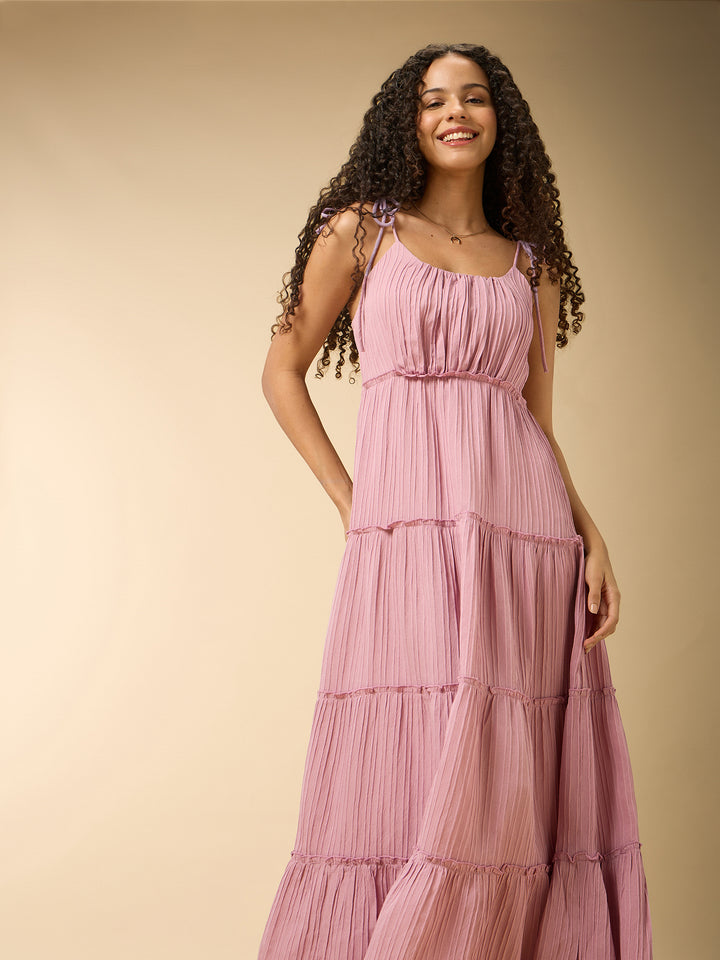 Pink Four Tired Flared Dress