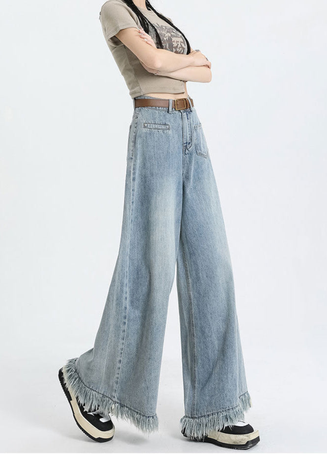 Light Blue Flared Freyed Hem Denim