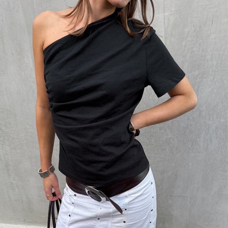 Black Asymmetrical One-Sleeve Top