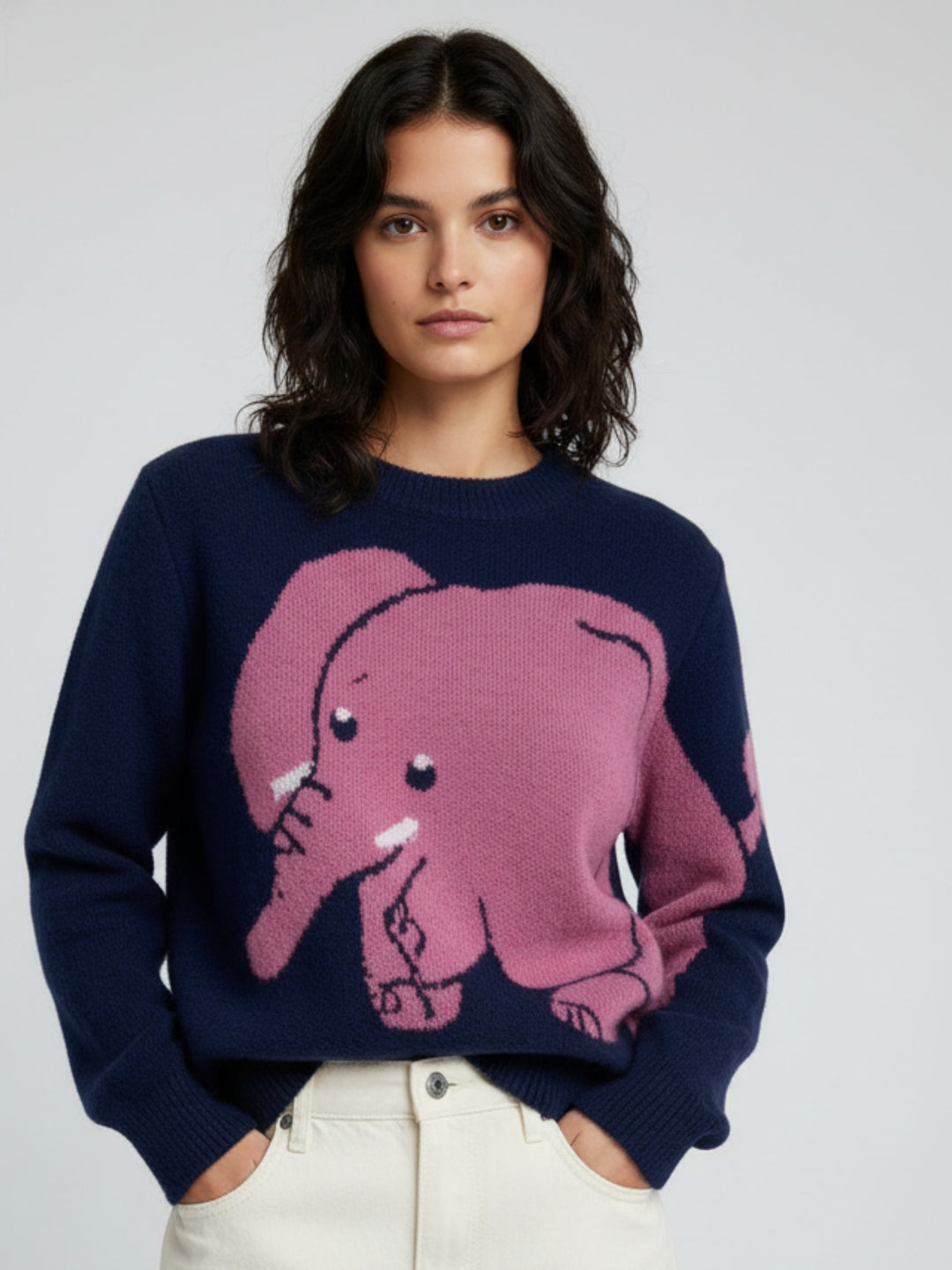 Blue Full Sleeve Crew Neck Graphic Sweater