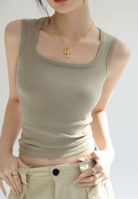 Khaki Scoop Neck  Tank Top