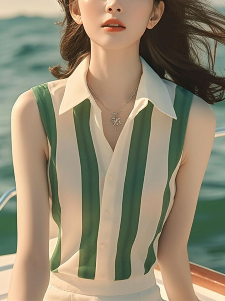 White Sleeveless Striped Shirt