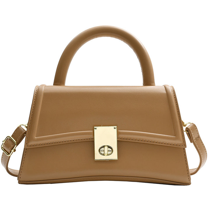 Brown Structured Flap Top-Handle Bag
