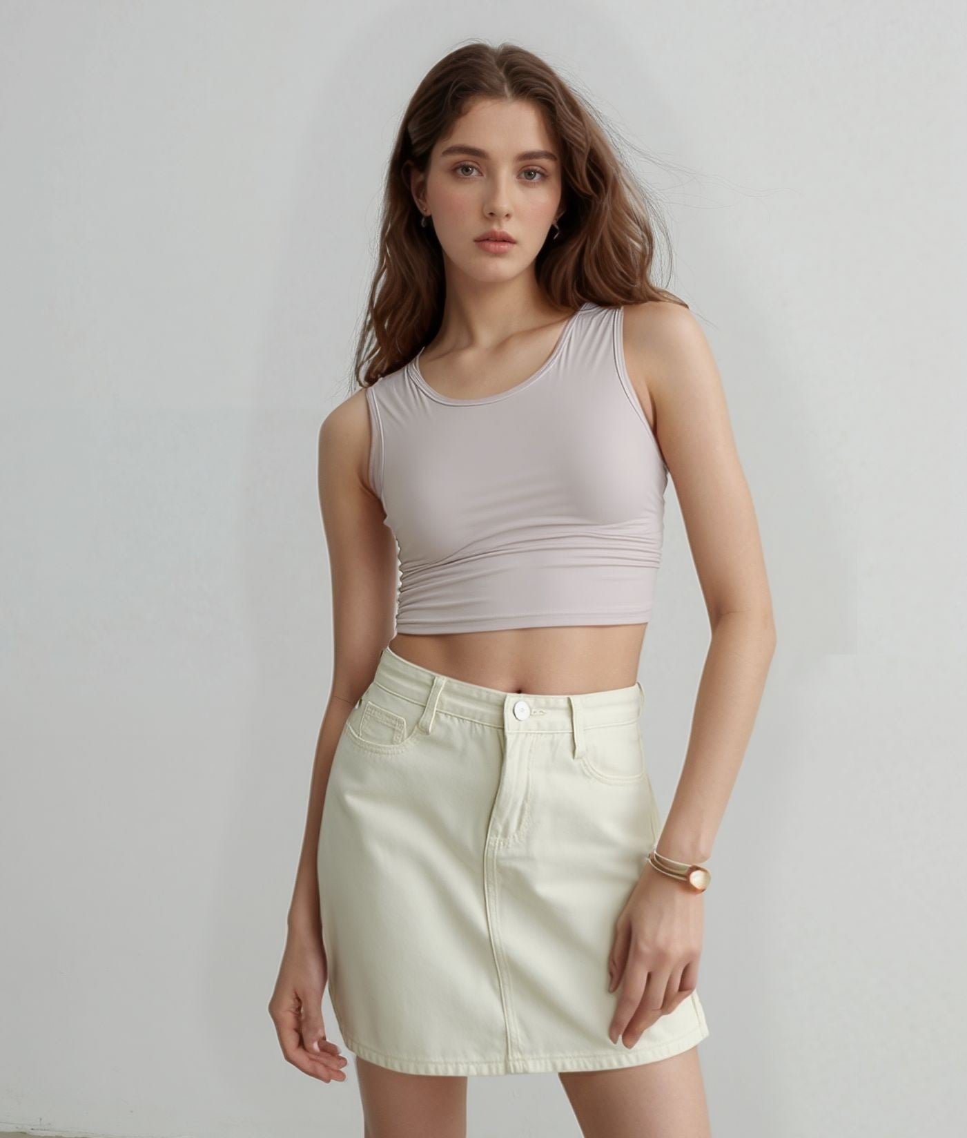 Cream Cropped Tank Top