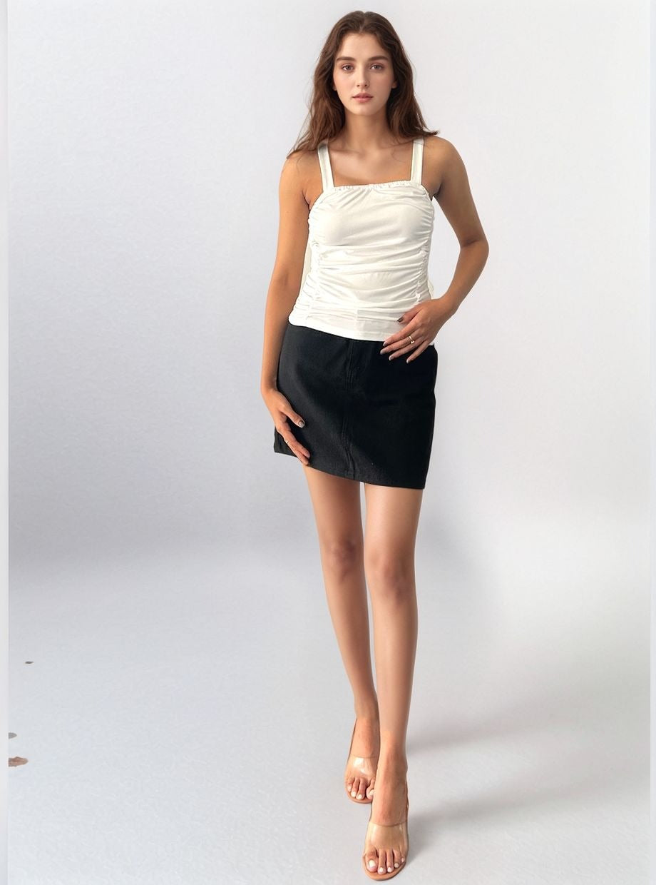 White Gathered Cami Top