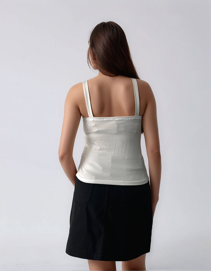 White Gathered Cami Top